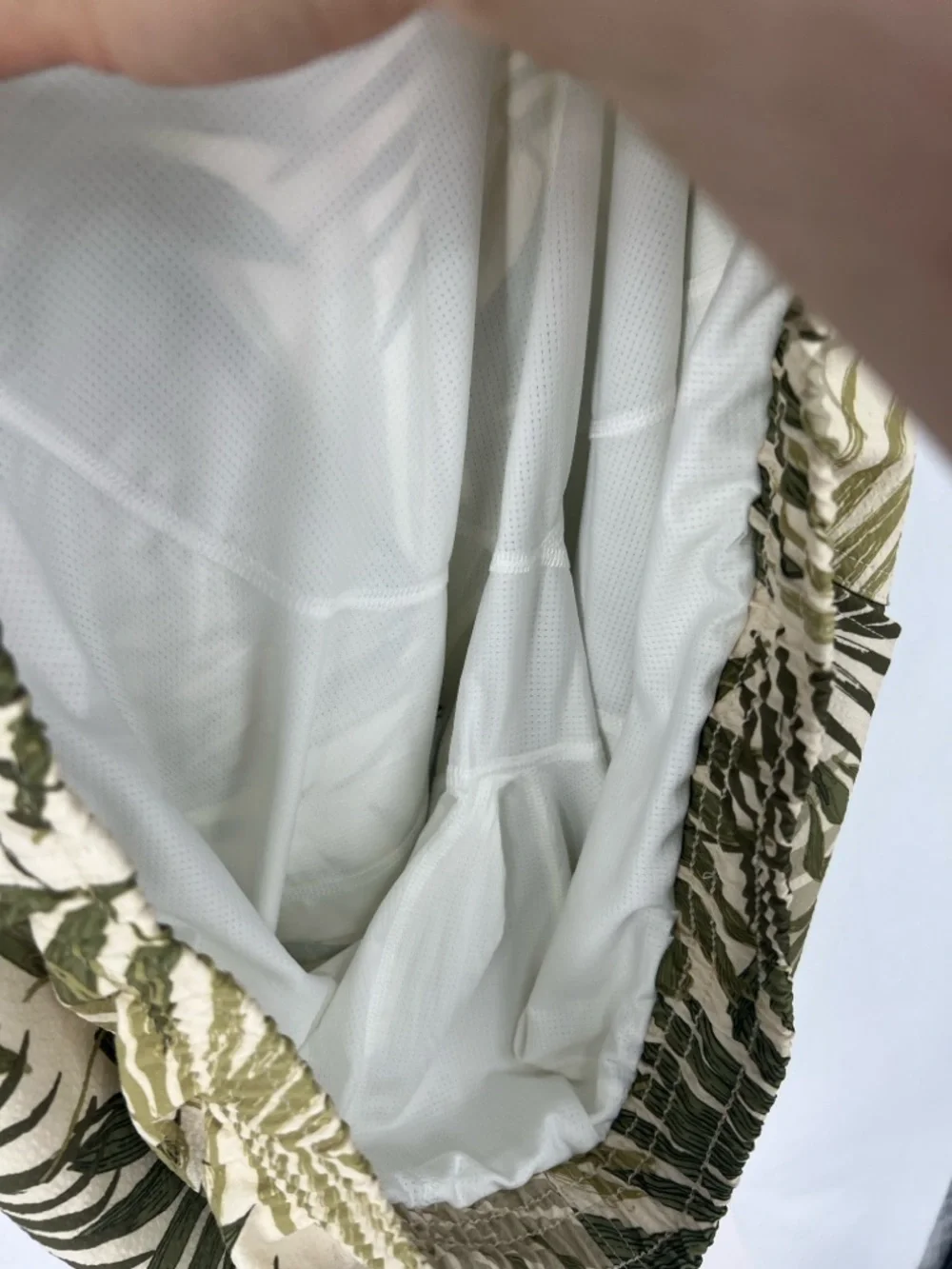 Abercrombie & Fitch Beige and Olive Green Palm Print Swim Trunks